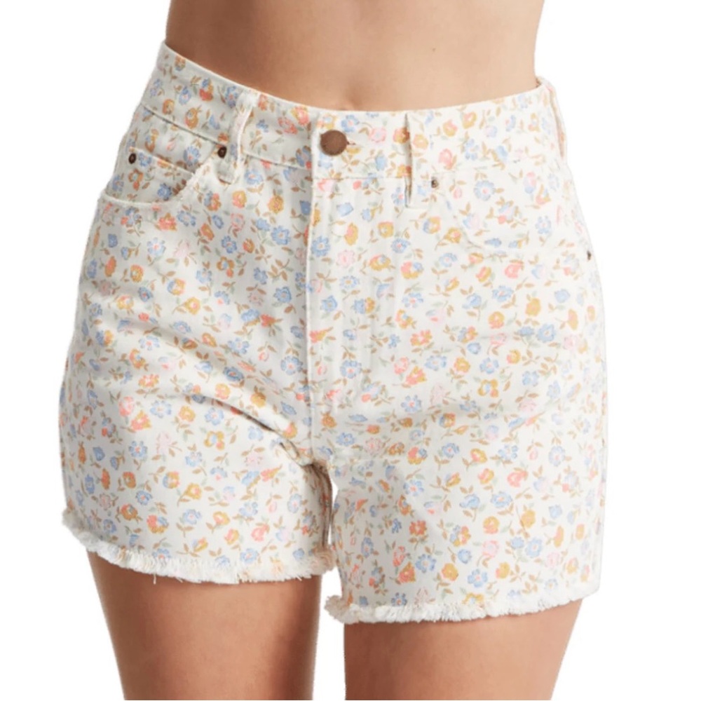 Billabong Floral Jean Shorts - White and Multicolor